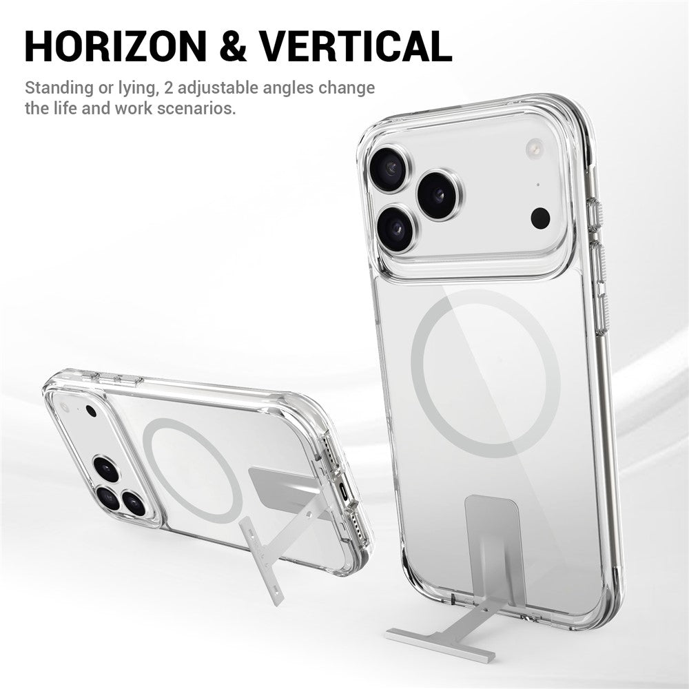 For iPhone 17 Pro Max Case Compatible with MagSafe TPU + PC Clear Phone Cover with Kickstand - Transparent