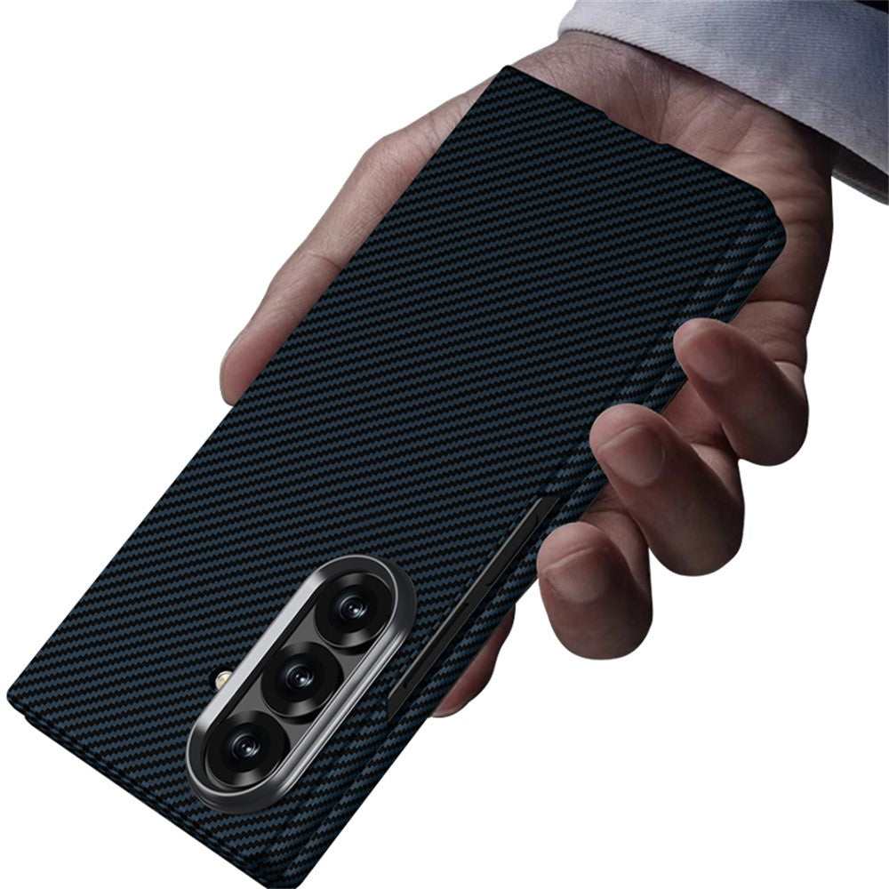 GKK For Samsung Galaxy Z Fold7 5G Case Carbon Fiber Texture PC Tempered Glass Slim Phone Cover with Metal Lens Frame - Black