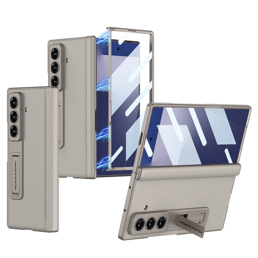 GKK For Samsung Galaxy Z Fold7 5G Case with Kickstand Hinge Protection PC + Tempered Glass Phone Cover - Titanium Grey