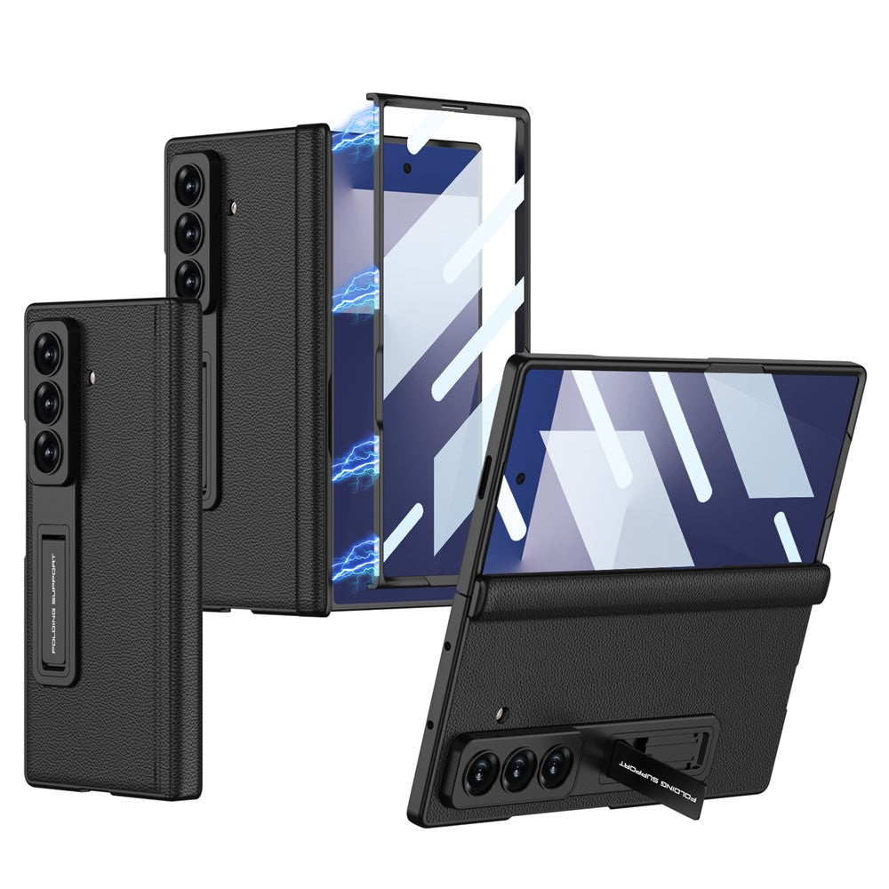 GKK For Samsung Galaxy Z Fold7 5G Case with Kickstand Hinge Protection PC + Tempered Glass Phone Cover - Black