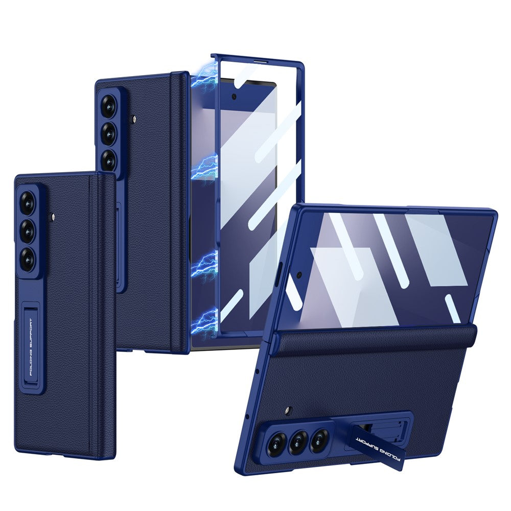 GKK For Samsung Galaxy Z Fold7 5G Case with Kickstand Hinge Protection PC + Tempered Glass Phone Cover - Midnight Blue