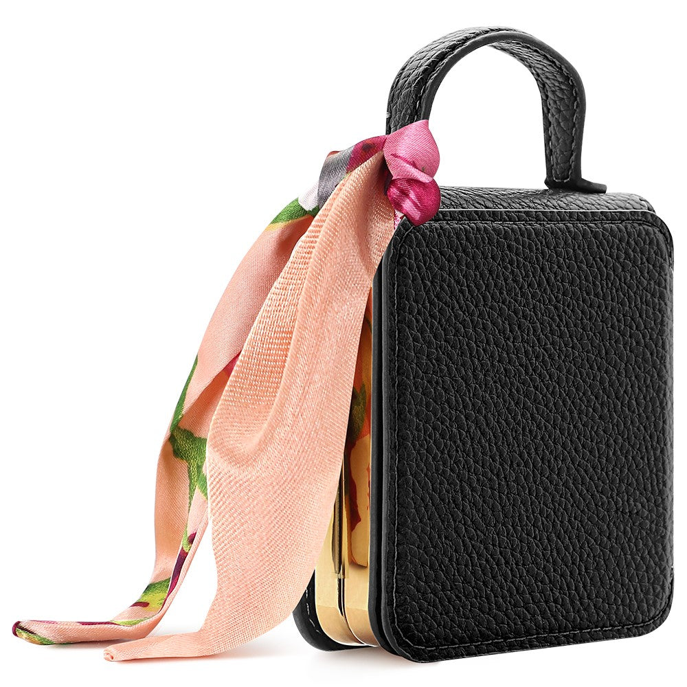 For Samsung Galaxy Z Flip7 5G Case PU Leather + PC Tote Phone Cover with Mirror - Black