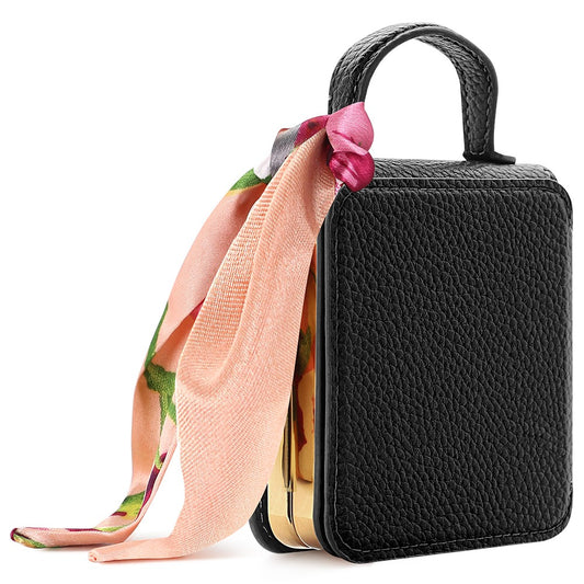 For Samsung Galaxy Z Flip7 5G Case PU Leather + PC Tote Phone Cover with Mirror - Black
