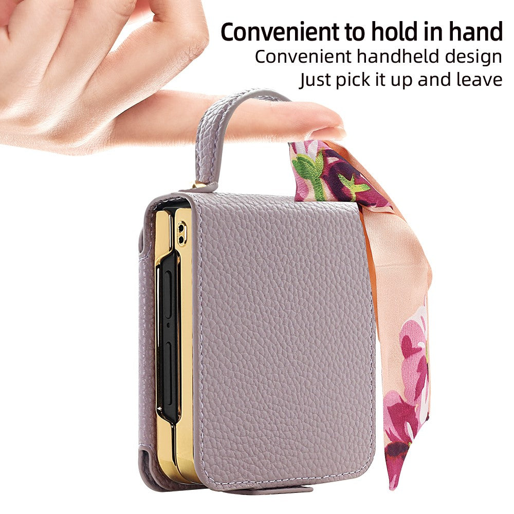 For Samsung Galaxy Z Flip7 5G Case PU Leather + PC Tote Phone Cover with Mirror - Red