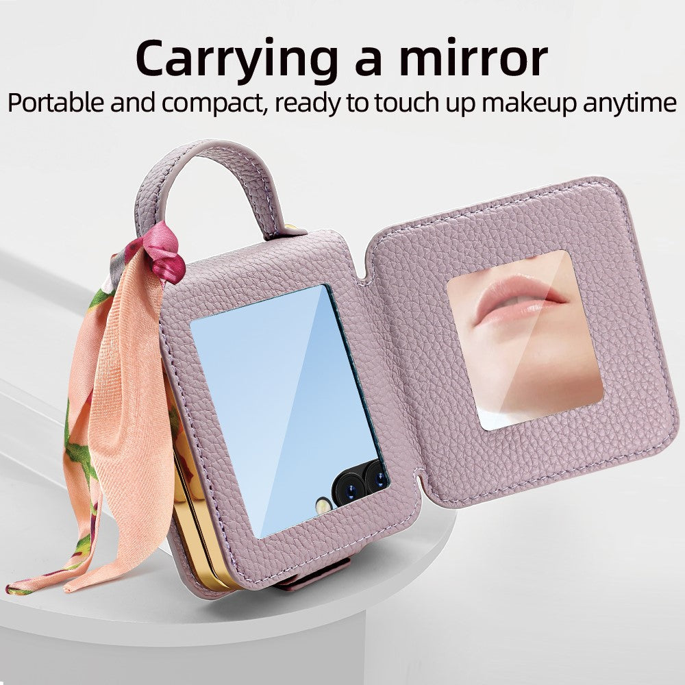 For Samsung Galaxy Z Flip7 5G Case PU Leather + PC Tote Phone Cover with Mirror - Red