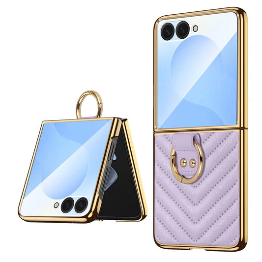 For Samsung Galaxy Z Flip7 5G Case V-Shape Pattern Kickstand PC Phone Cover - Purple