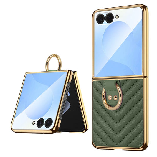 For Samsung Galaxy Z Flip7 5G Case V-Shape Pattern Kickstand PC Phone Cover - Green