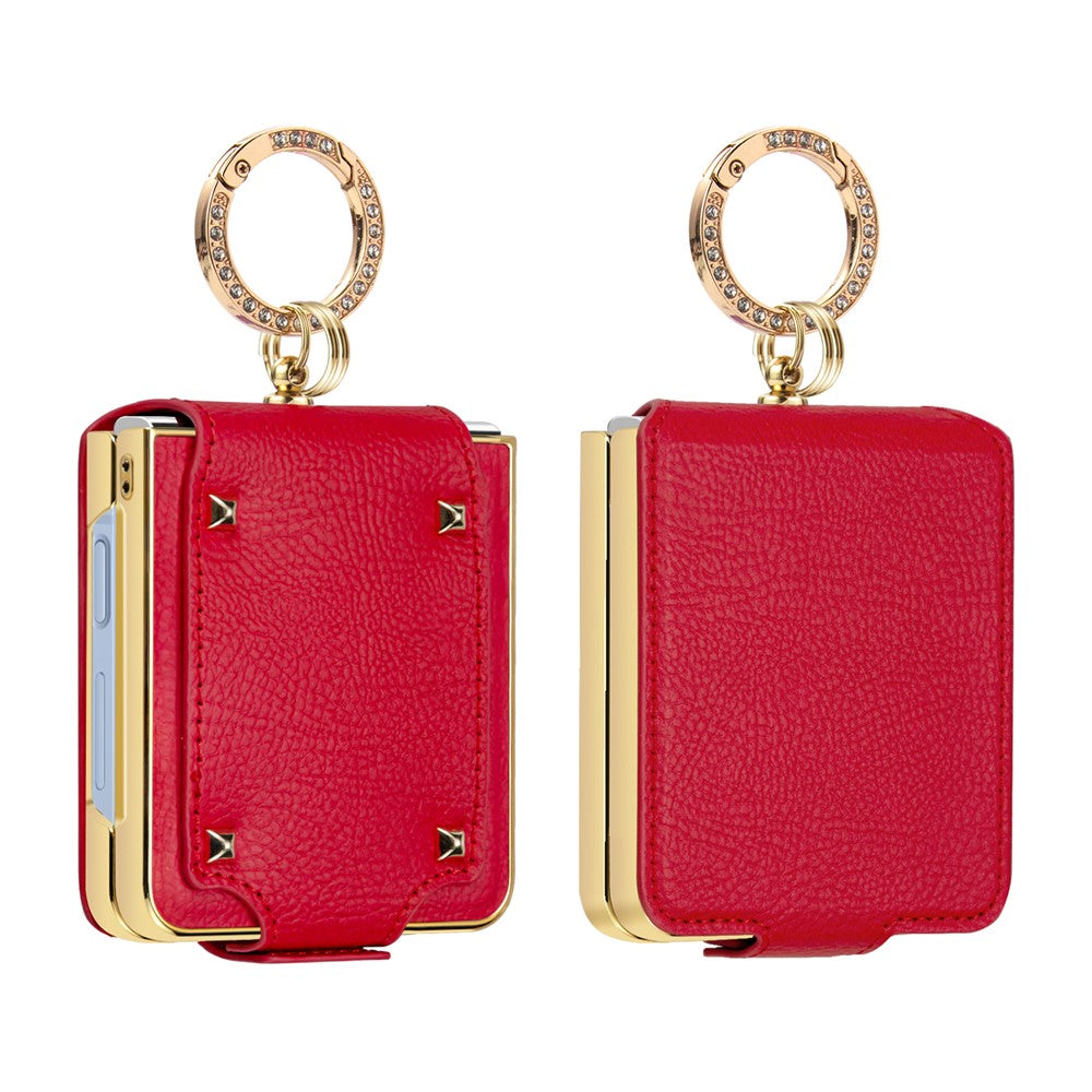 For Samsung Galaxy Z Flip7 5G Case PU + PC Protective Phone Cover with Finger Holder - Red