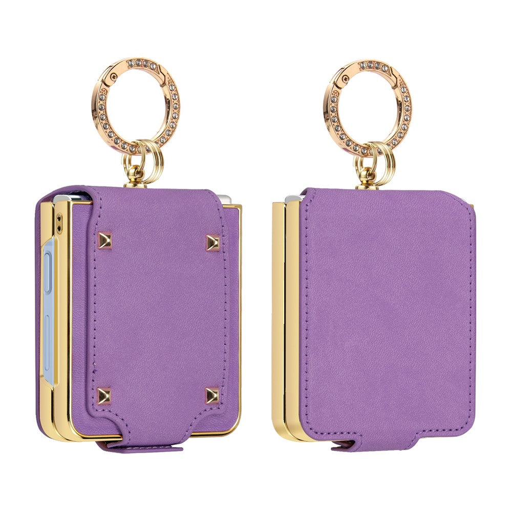 For Samsung Galaxy Z Flip7 5G Case PU + PC Protective Phone Cover with Finger Holder - Purple