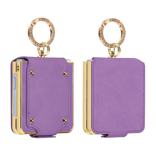 For Samsung Galaxy Z Flip7 5G Case PU + PC Protective Phone Cover with Finger Holder - Purple
