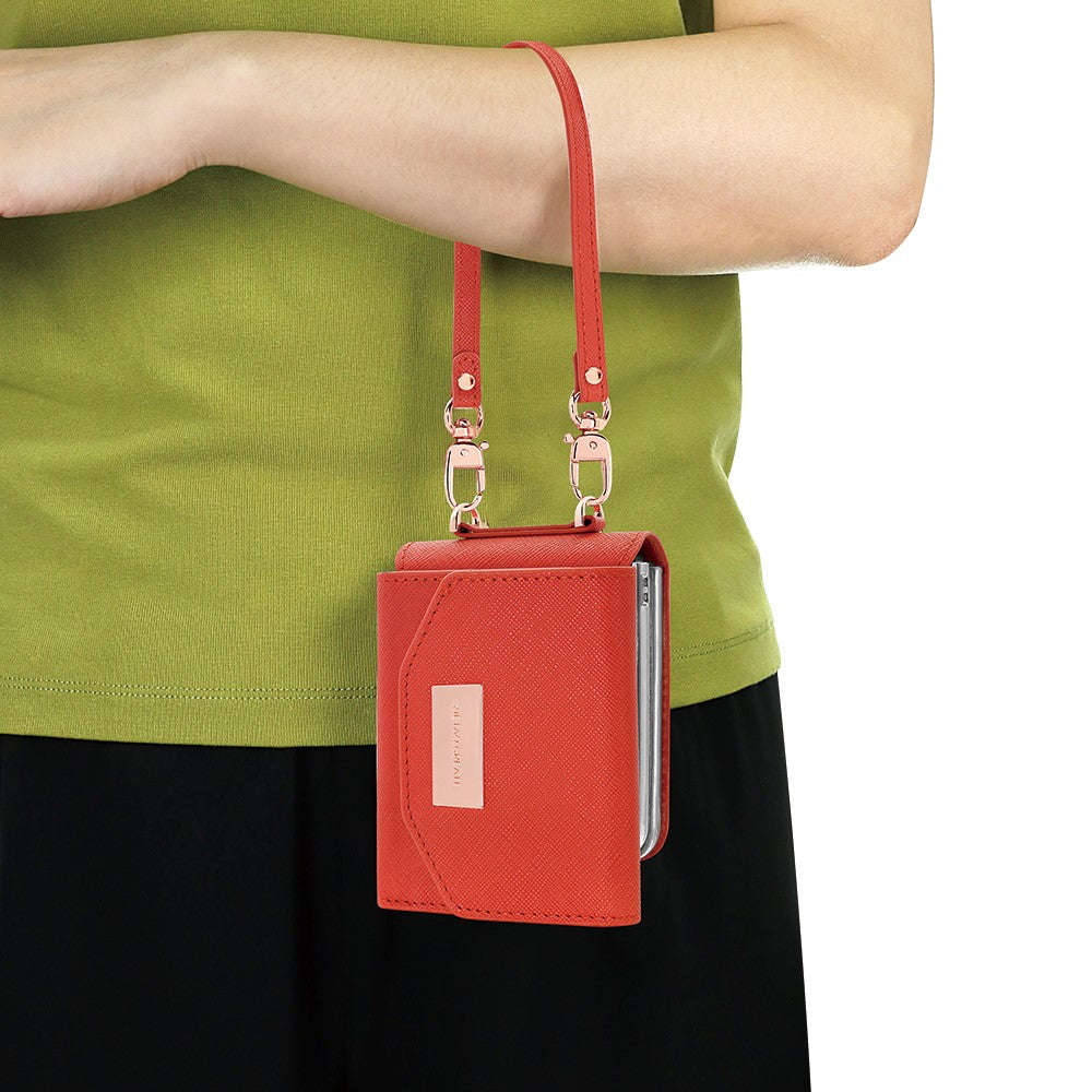 For Samsung Galaxy Z Flip7 5G Wallet Case PU + PC Shockproof Phone Cover with Wrist Strap - Orange
