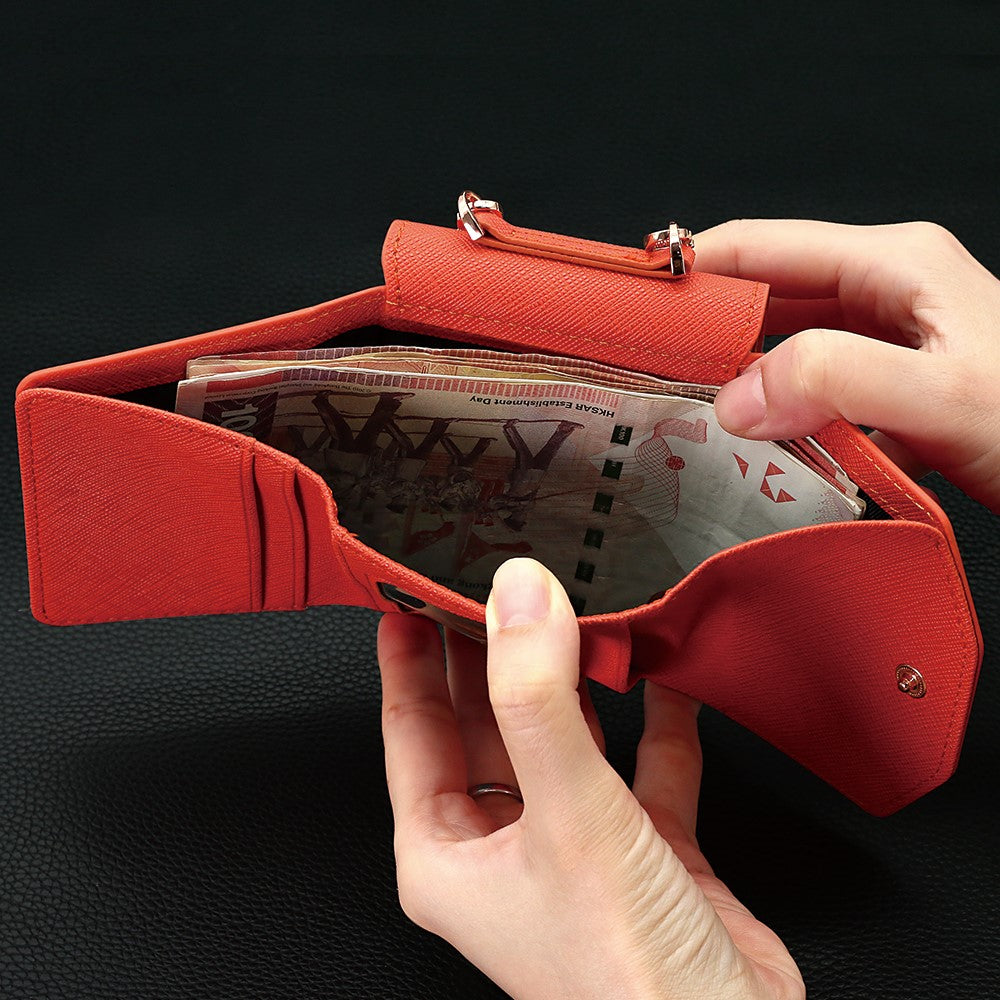 For Samsung Galaxy Z Flip7 5G Wallet Case PU + PC Shockproof Phone Cover with Wrist Strap - Orange