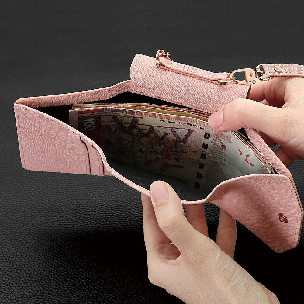 For Samsung Galaxy Z Flip7 5G Wallet Case PU + PC Shockproof Phone Cover with Wrist Strap - Pink