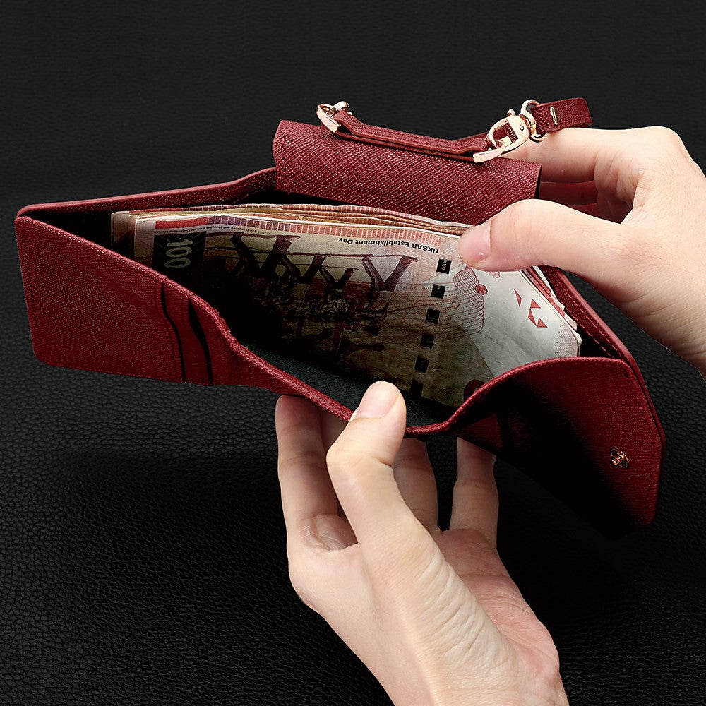 For Samsung Galaxy Z Flip7 5G Wallet Case PU + PC Shockproof Phone Cover with Wrist Strap - Red