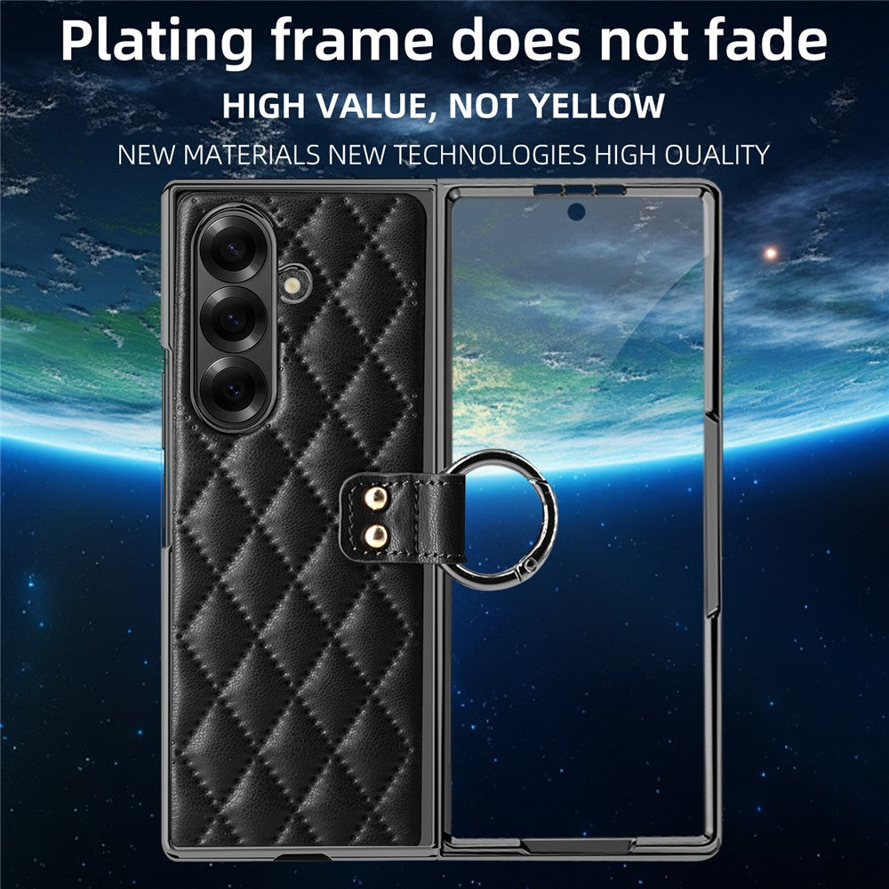For Samsung Galaxy Z Fold7 5G Case Rhombus Grid Phone Cover with Tempered Glass Film - Black