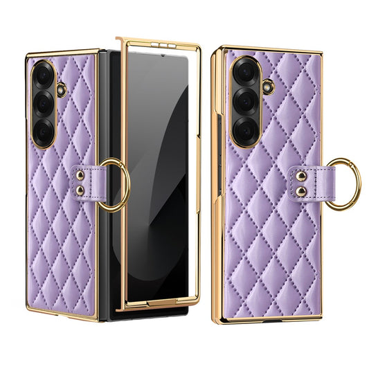 For Samsung Galaxy Z Fold7 5G Case Rhombus Grid Phone Cover with Tempered Glass Film - Purple