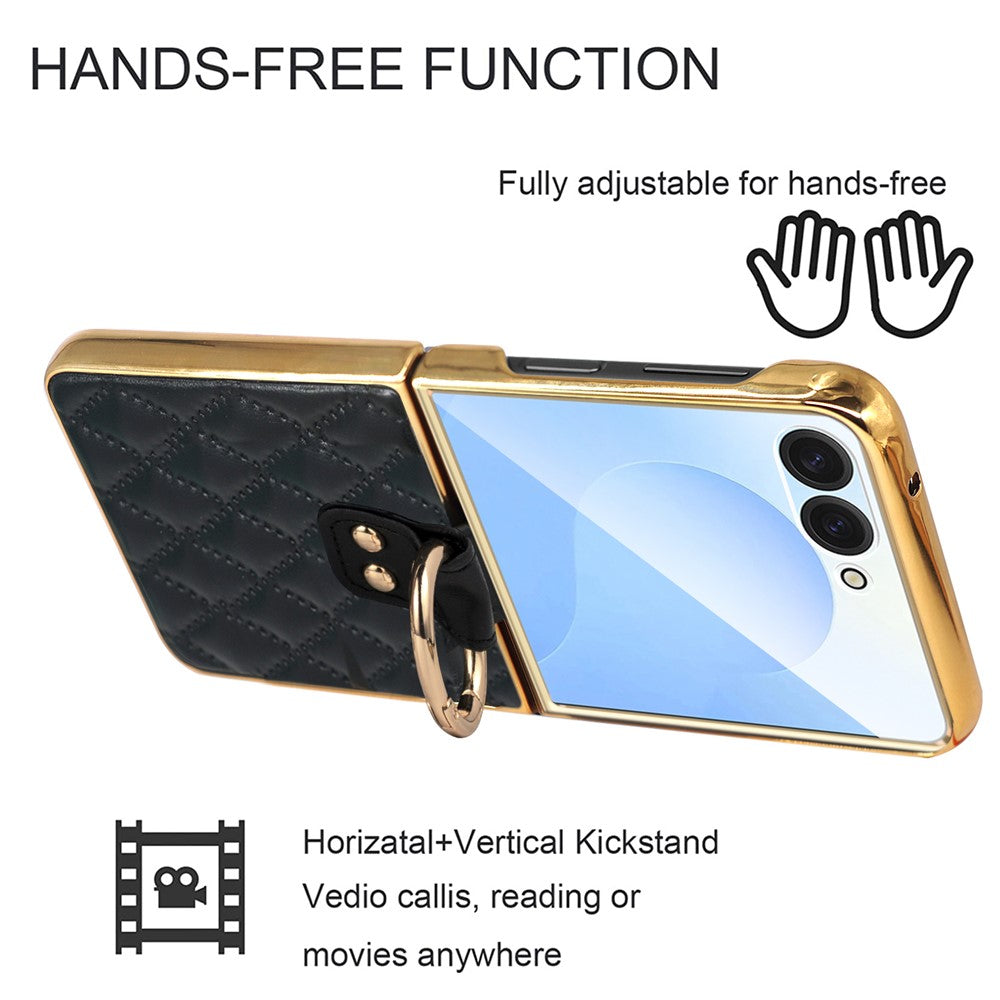 For Samsung Galaxy Z Flip7 5G Case Rhombus Grid Phone Cover with Tempered Glass Film - Blackish Green