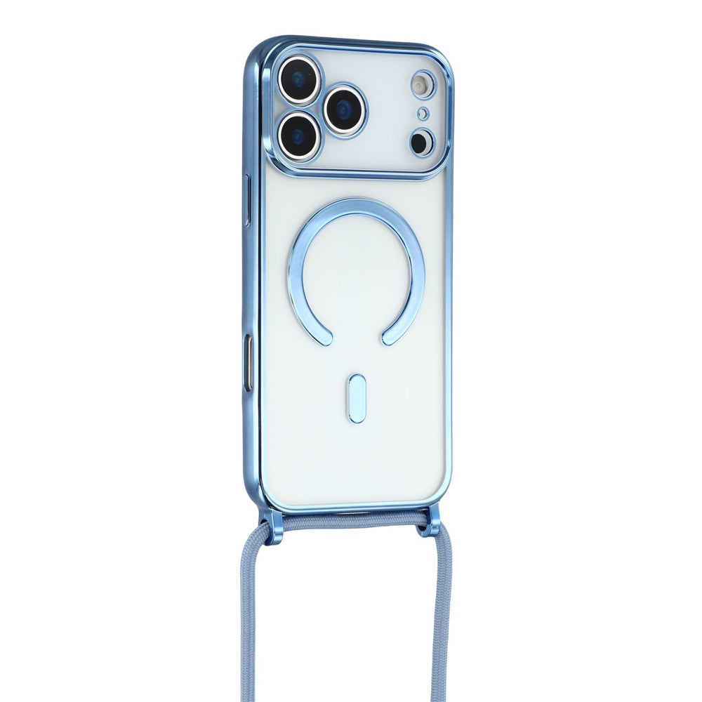 For iPhone 17 Pro Max Case Compatible with MagSafe Electroplating Edge TPU Phone Cover with Shoulder Strap - Blue