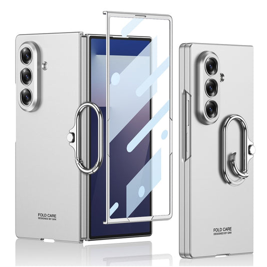 GKK For Samsung Galaxy Z Fold7 5G Case Oval Kickstand Hard PC Phone Back Cover with Small Film - Silver