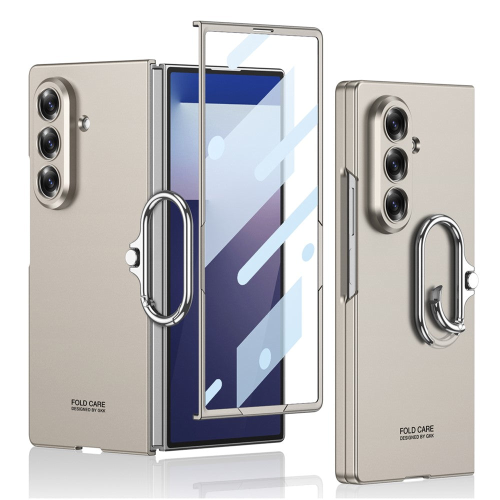 GKK For Samsung Galaxy Z Fold7 5G Case Oval Kickstand Hard PC Phone Back Cover with Small Film - Titanium Grey