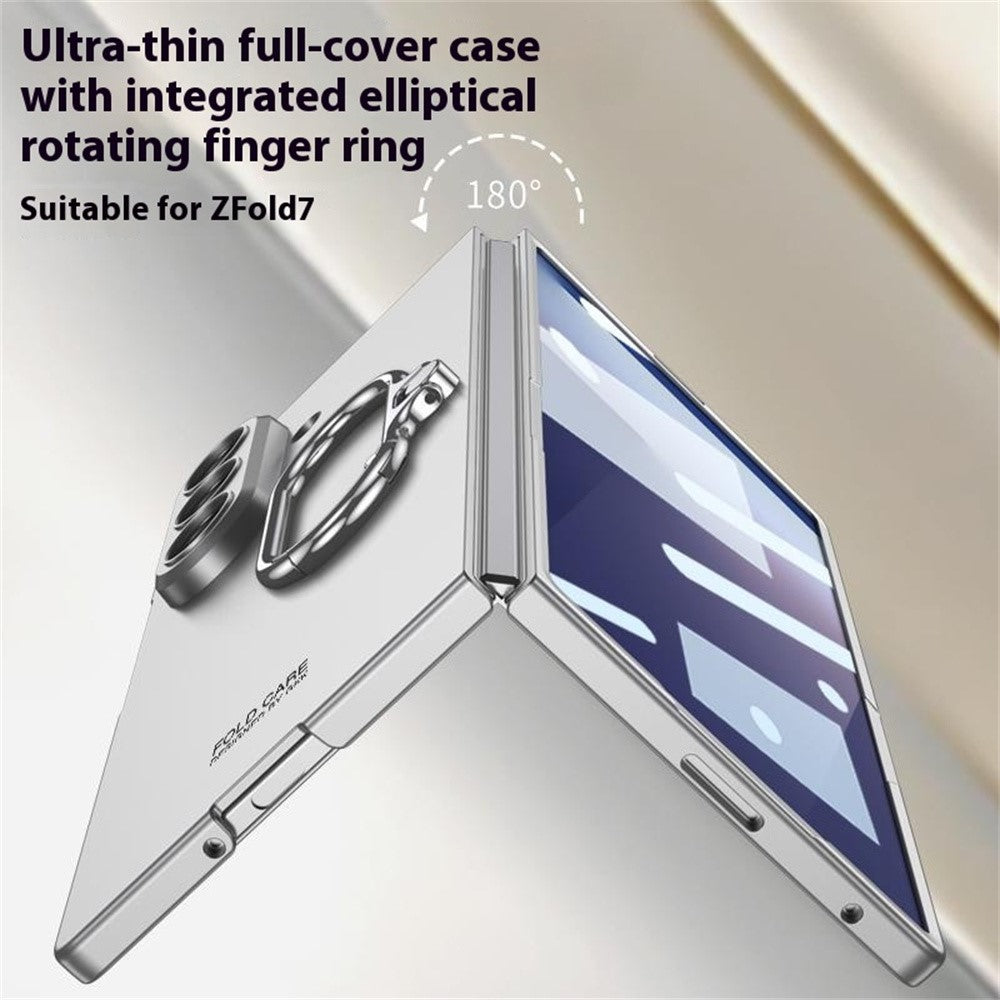 GKK For Samsung Galaxy Z Fold7 5G Case Oval Kickstand Hard PC Phone Back Cover with Small Film - Titanium Grey
