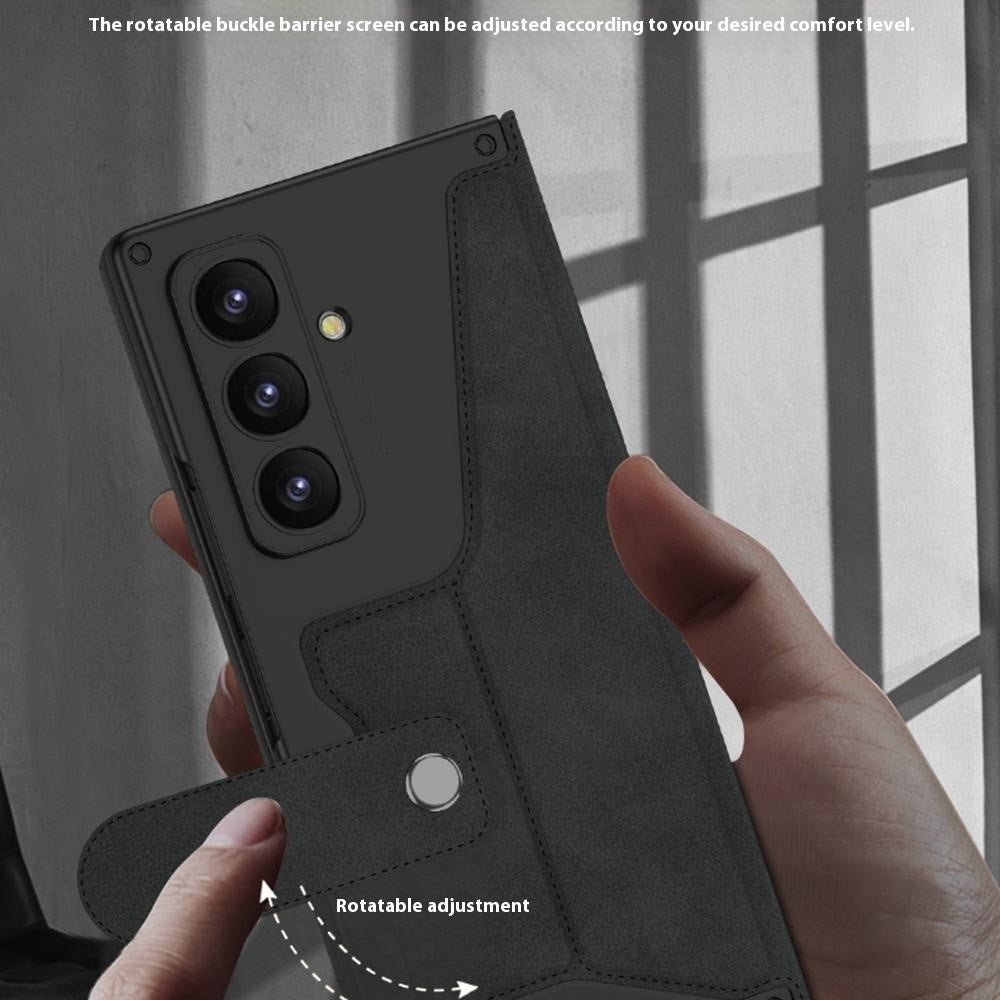 GKK For Samsung Galaxy Z Fold7 5G Stand Case with Card Holder PU PC Tempered Glass Phone Cover Magnetic Closure - Black / Litchi Texture