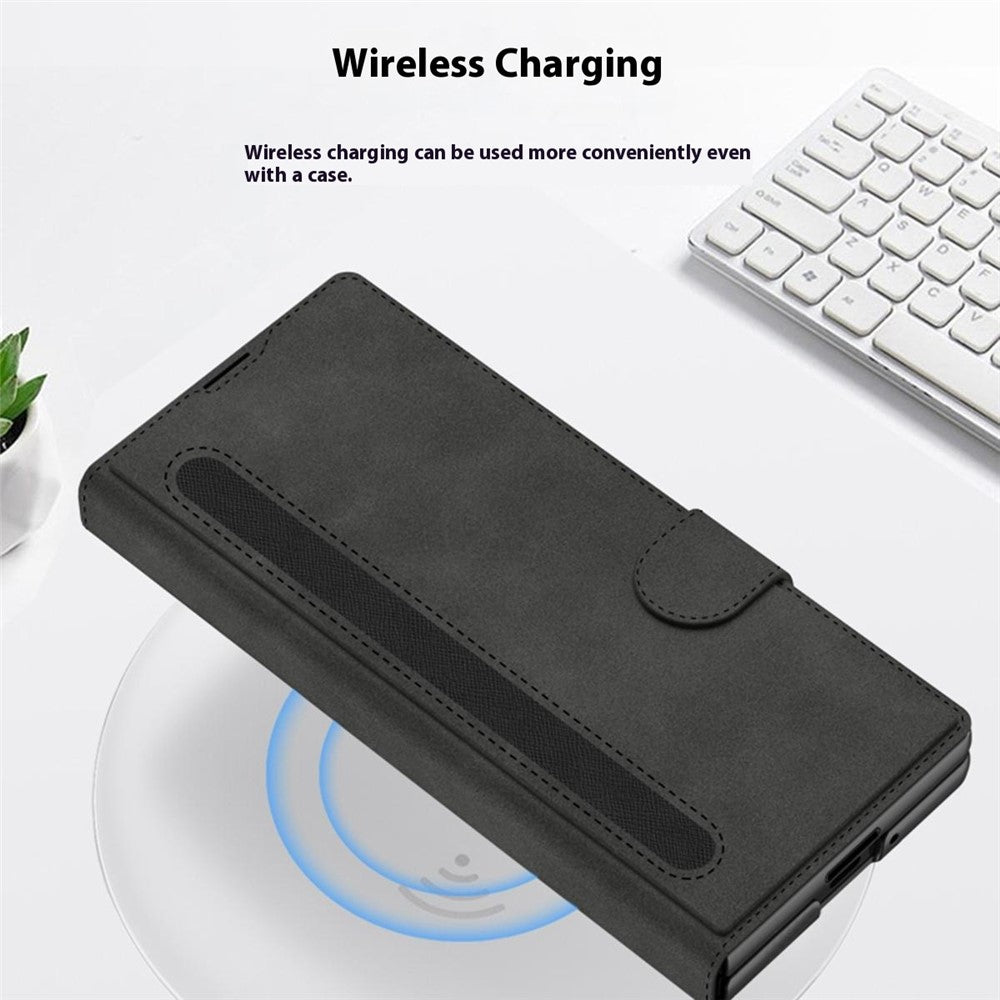 GKK For Samsung Galaxy Z Fold7 5G Stand Case with Card Holder PU PC Tempered Glass Phone Cover Magnetic Closure - Carbon Fiber Texture