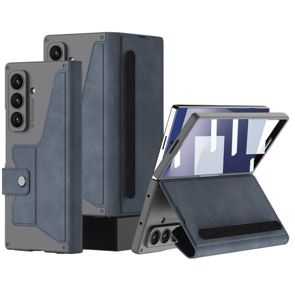 GKK For Samsung Galaxy Z Fold7 5G Stand Case with Card Holder PU PC Tempered Glass Phone Cover Magnetic Closure - Grey