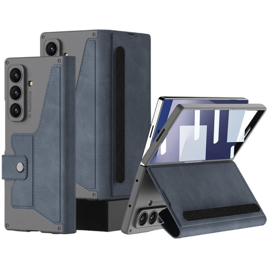 GKK For Samsung Galaxy Z Fold7 5G Stand Case with Card Holder PU PC Tempered Glass Phone Cover Magnetic Closure - Grey