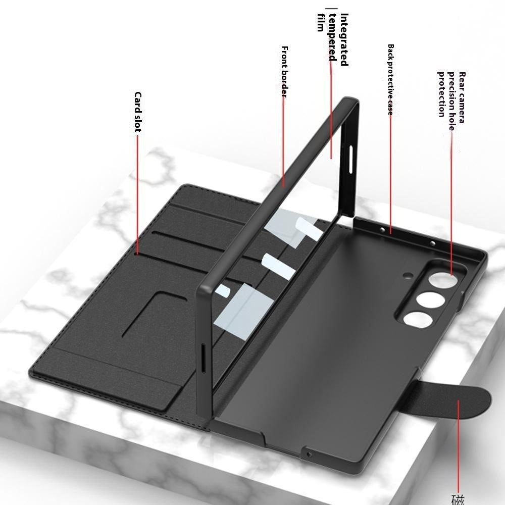GKK For Samsung Galaxy Z Fold7 5G Stand Case with Card Holder PU PC Tempered Glass Phone Cover Magnetic Closure - Grey