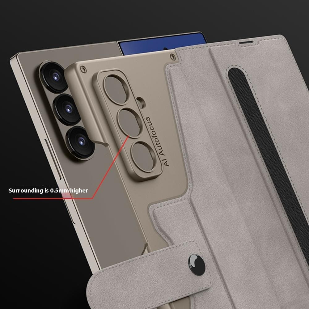 GKK For Samsung Galaxy Z Fold7 5G Stand Case with Card Holder PU PC Tempered Glass Phone Cover Magnetic Closure - Grey