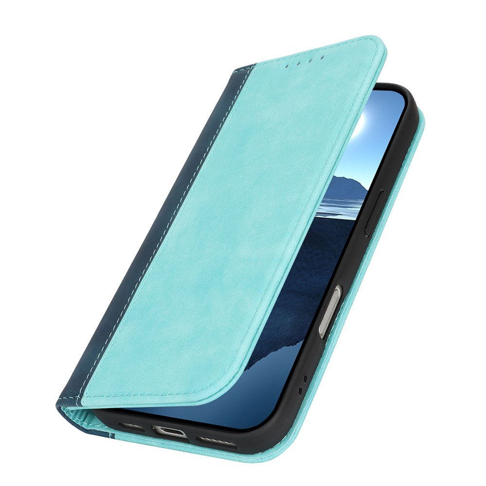 For iPhone 17 Pro Max Case Calf Texture 3 Card Slots Color Splicing Leather Phone Cover - Light Blue+Dark Blue