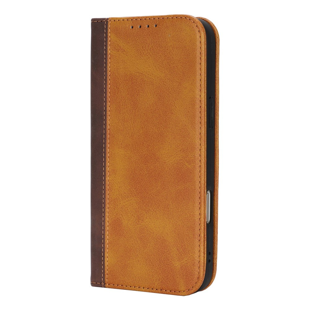 For iPhone 17 Pro Max Case Calf Texture 3 Card Slots Color Splicing Leather Phone Cover - Yellow+Brown