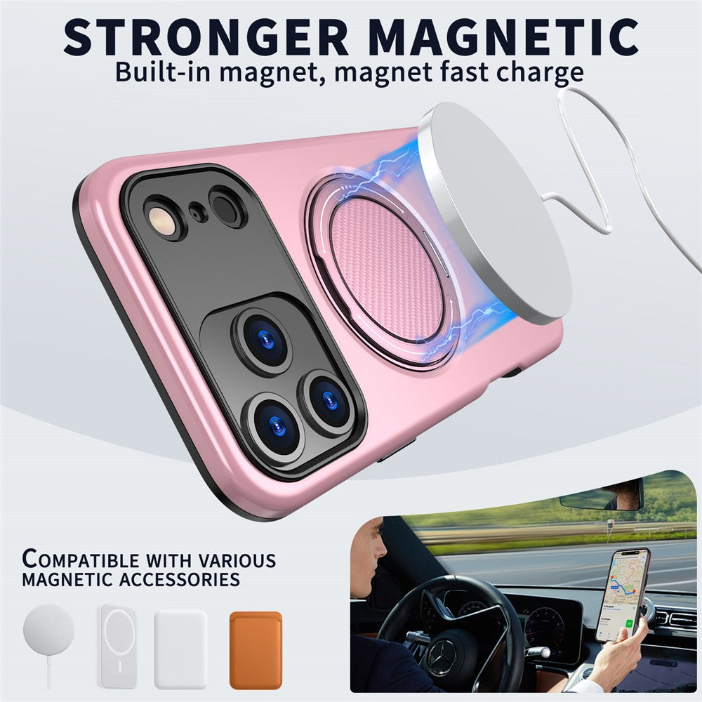For iPhone 17 Pro Max Magnetic Case Rotating Kickstand TPU + PC Phone Cover - Pink