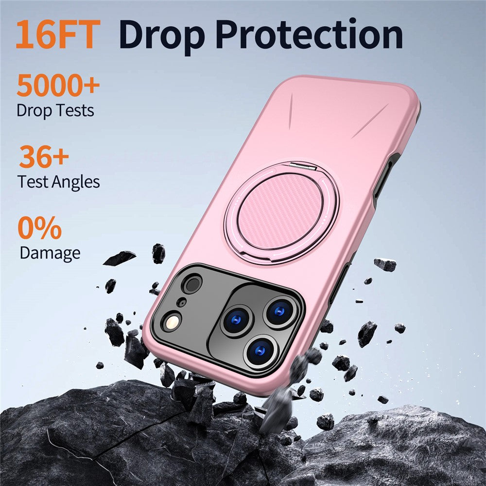For iPhone 17 Pro Max Magnetic Case Rotating Kickstand TPU + PC Phone Cover - Pink