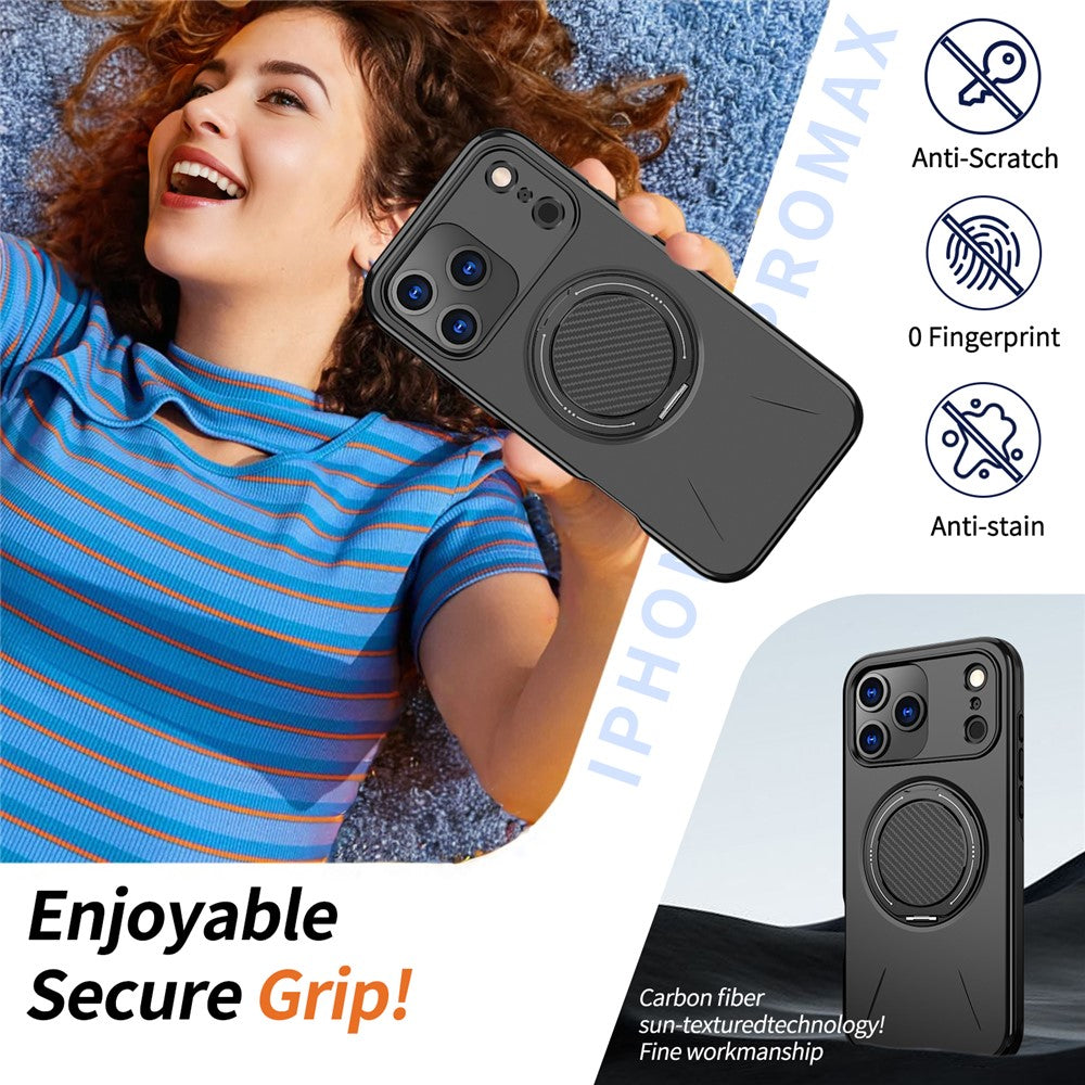 For iPhone 17 Pro Max Magnetic Case Rotating Kickstand TPU + PC Phone Cover - Black