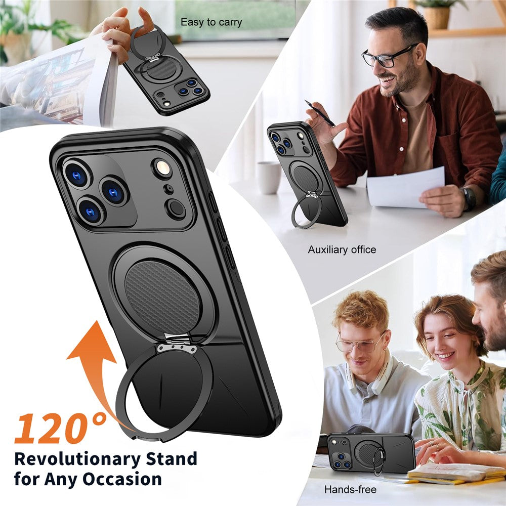 For iPhone 17 Pro Max Magnetic Case Rotating Kickstand TPU + PC Phone Cover - Black