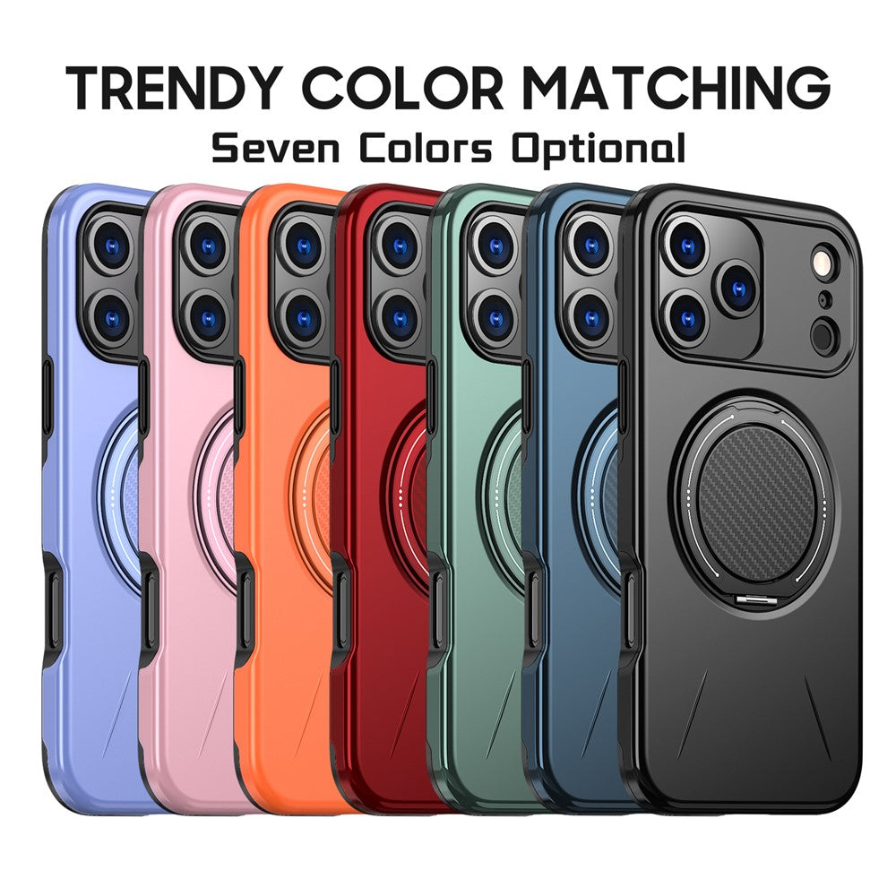 For iPhone 17 Pro Max Magnetic Case Rotating Kickstand TPU + PC Phone Cover - Black
