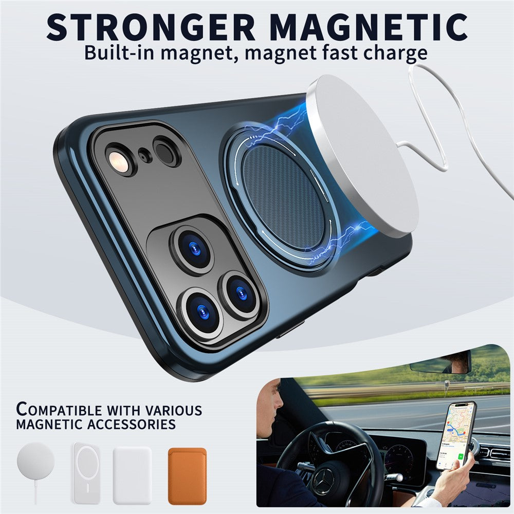 For iPhone 17 Pro Max Magnetic Case Rotating Kickstand TPU + PC Phone Cover - Blue