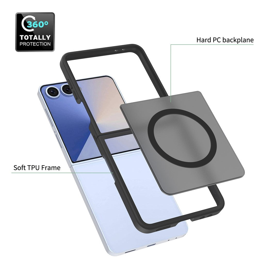 For Samsung Galaxy Z Flip7 5G Case PC + TPU Kickstand Phone Cover with Tempered Glass Screen Film - Black