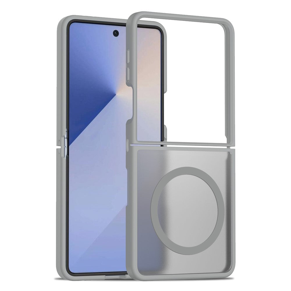 For Samsung Galaxy Z Flip7 5G Case PC + TPU Kickstand Phone Cover with Tempered Glass Screen Film - Grey