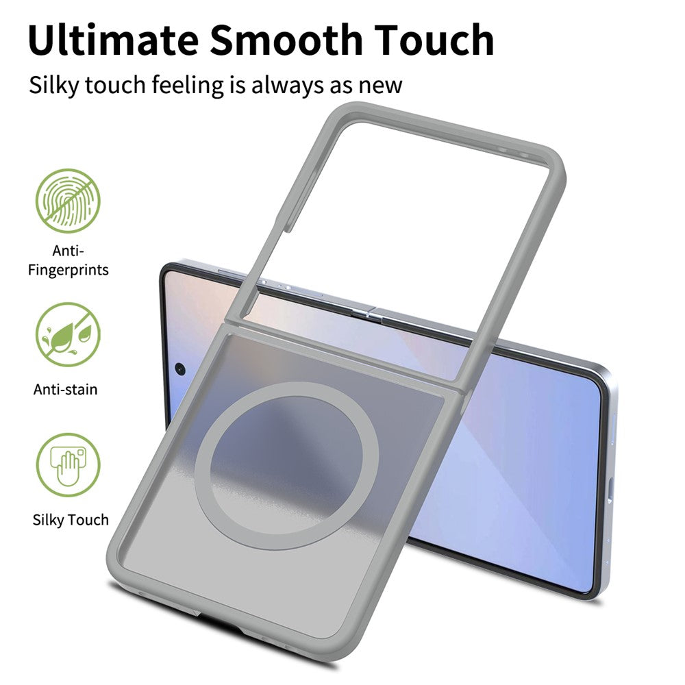 For Samsung Galaxy Z Flip7 5G Case PC + TPU Kickstand Phone Cover with Tempered Glass Screen Film - Grey