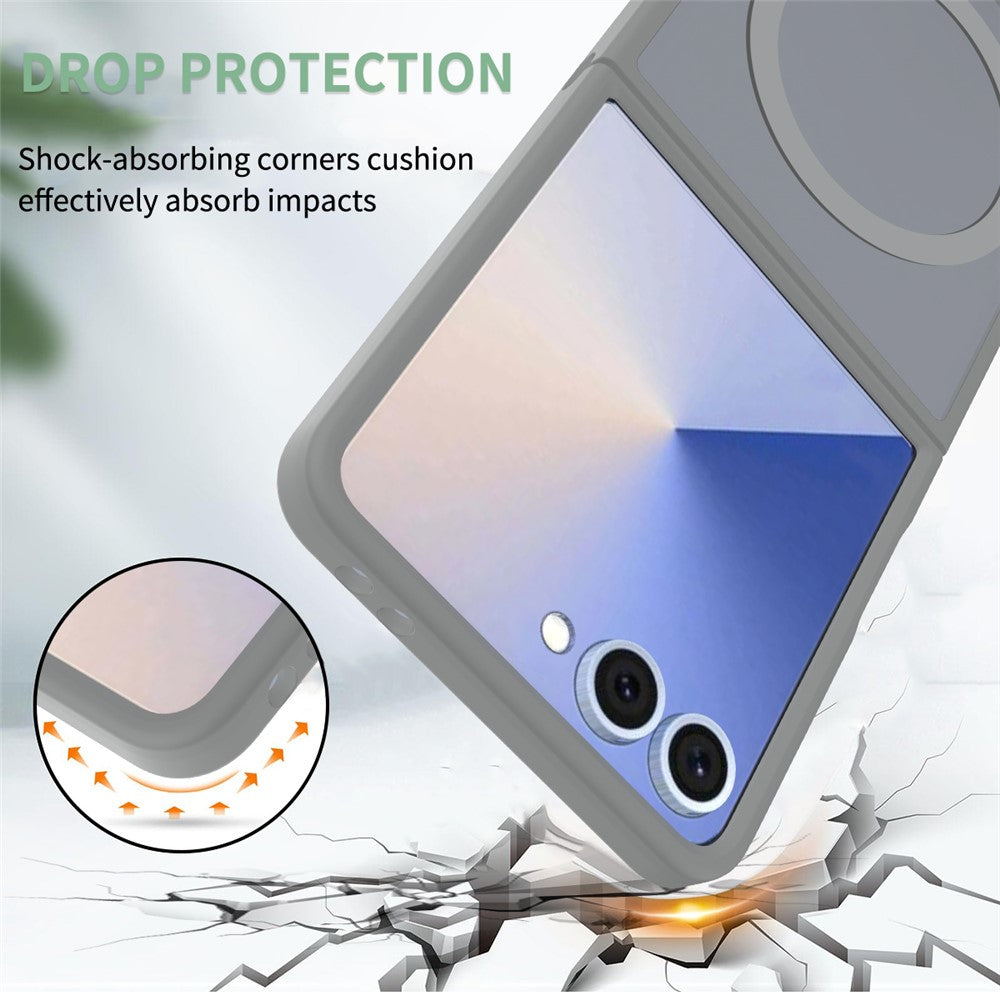 For Samsung Galaxy Z Flip7 5G Case PC + TPU Kickstand Phone Cover with Tempered Glass Screen Film - Grey