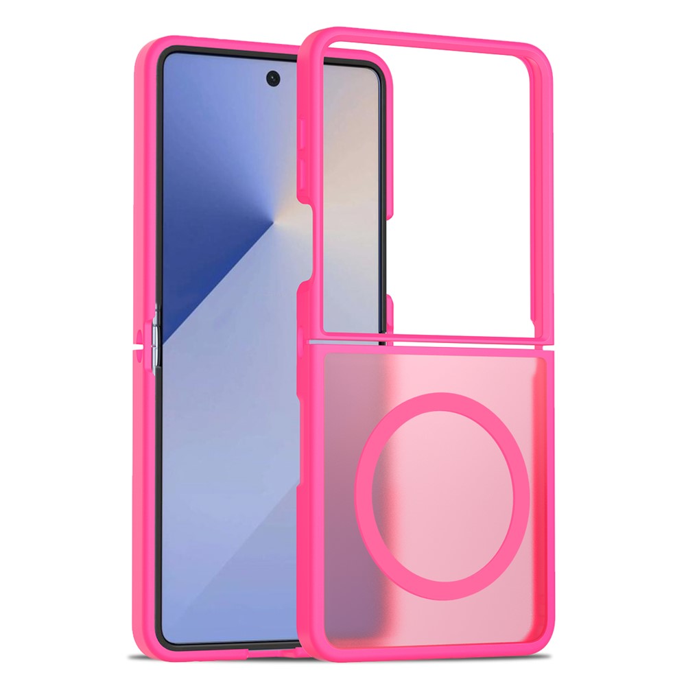 For Samsung Galaxy Z Flip7 5G Case PC + TPU Kickstand Phone Cover with Tempered Glass Screen Film - Rose