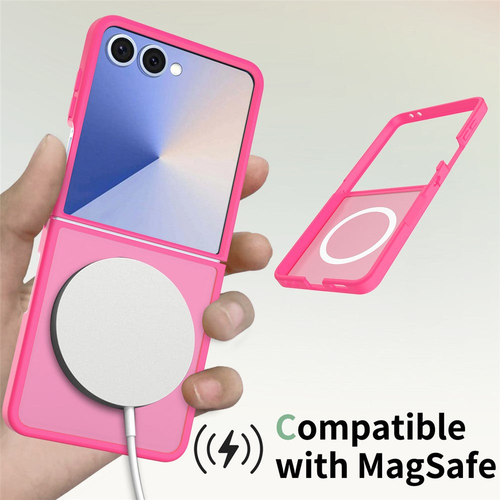 For Samsung Galaxy Z Flip7 5G Case PC + TPU Kickstand Phone Cover with Tempered Glass Screen Film - Rose