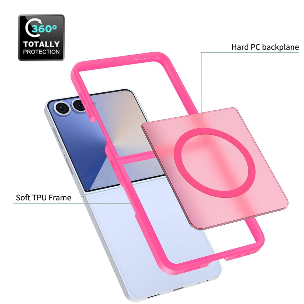 For Samsung Galaxy Z Flip7 5G Case PC + TPU Kickstand Phone Cover with Tempered Glass Screen Film - Rose