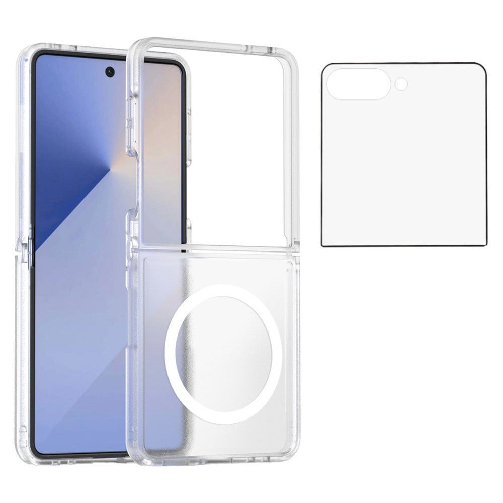 For Samsung Galaxy Z Flip7 5G Case PC + TPU Kickstand Phone Cover with Tempered Glass Screen Film - Translucent