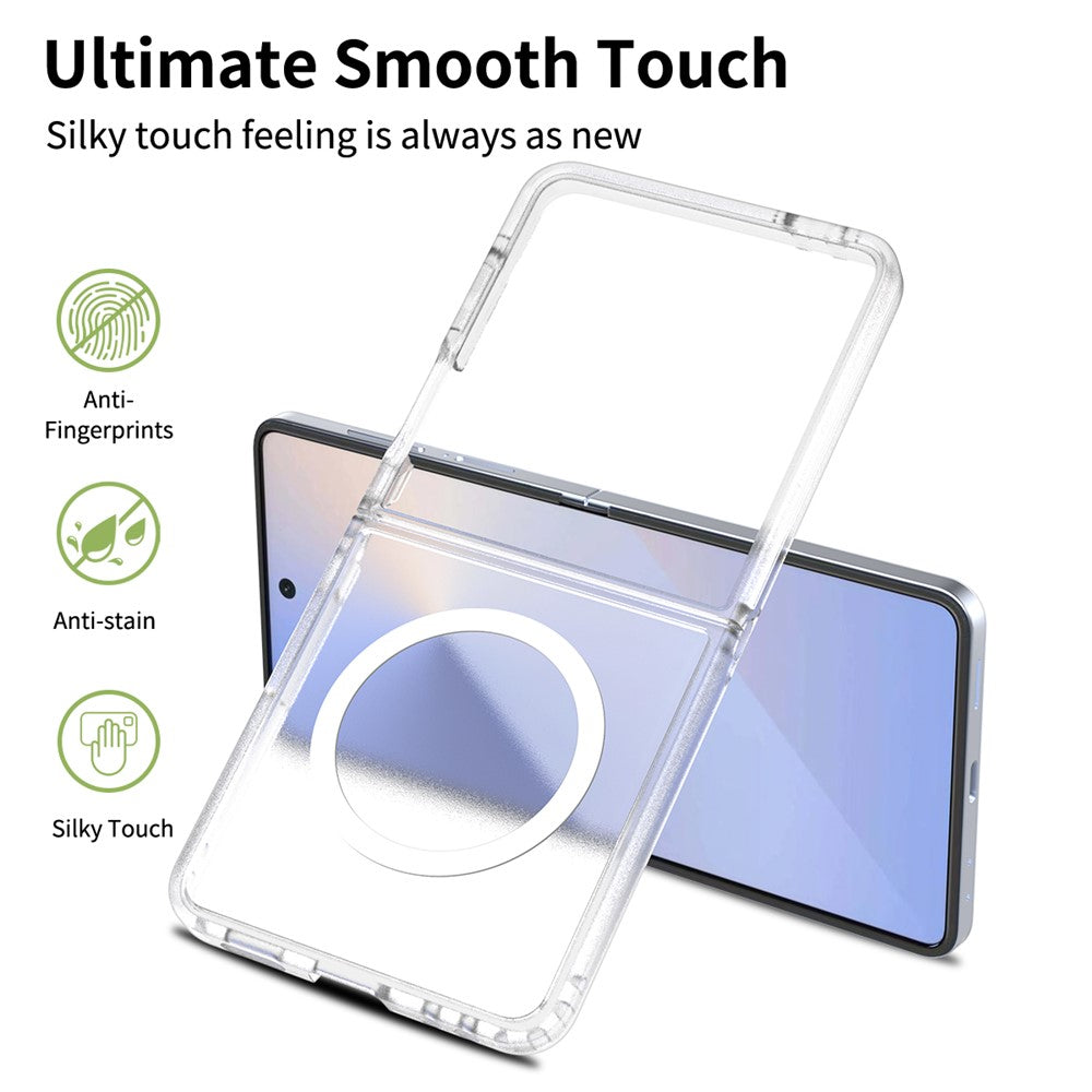 For Samsung Galaxy Z Flip7 5G Case PC + TPU Kickstand Phone Cover with Tempered Glass Screen Film - Translucent