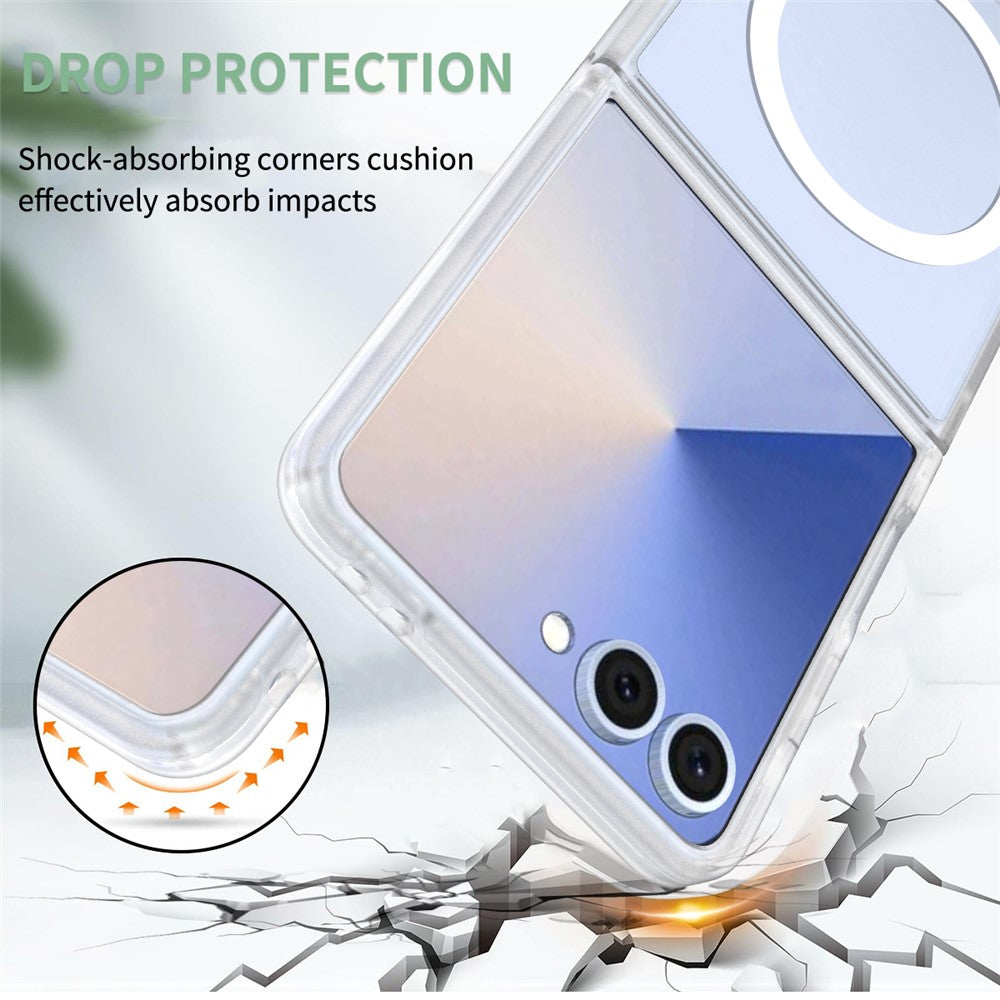 For Samsung Galaxy Z Flip7 5G Case PC + TPU Kickstand Phone Cover with Tempered Glass Screen Film - Translucent