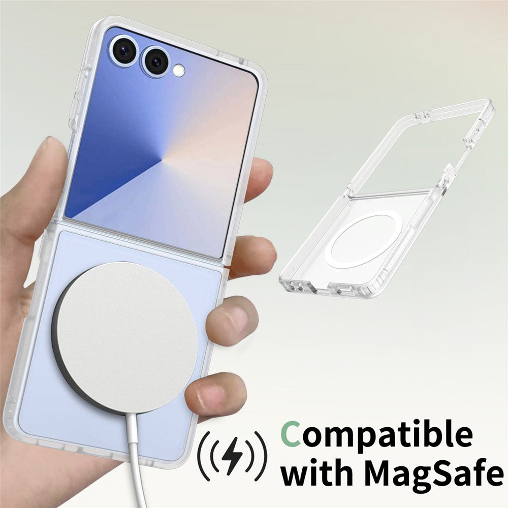 For Samsung Galaxy Z Flip7 5G Case PC + TPU Kickstand Phone Cover with Tempered Glass Screen Film - Translucent